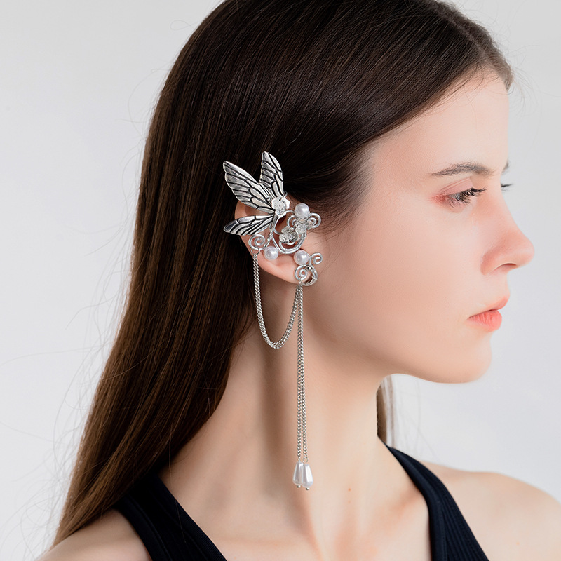 Comercio exterior popular en stock alas de mariposa largos pendientes de borla estilo antiguo clip de oreja amazon elf pendientes para mujeres