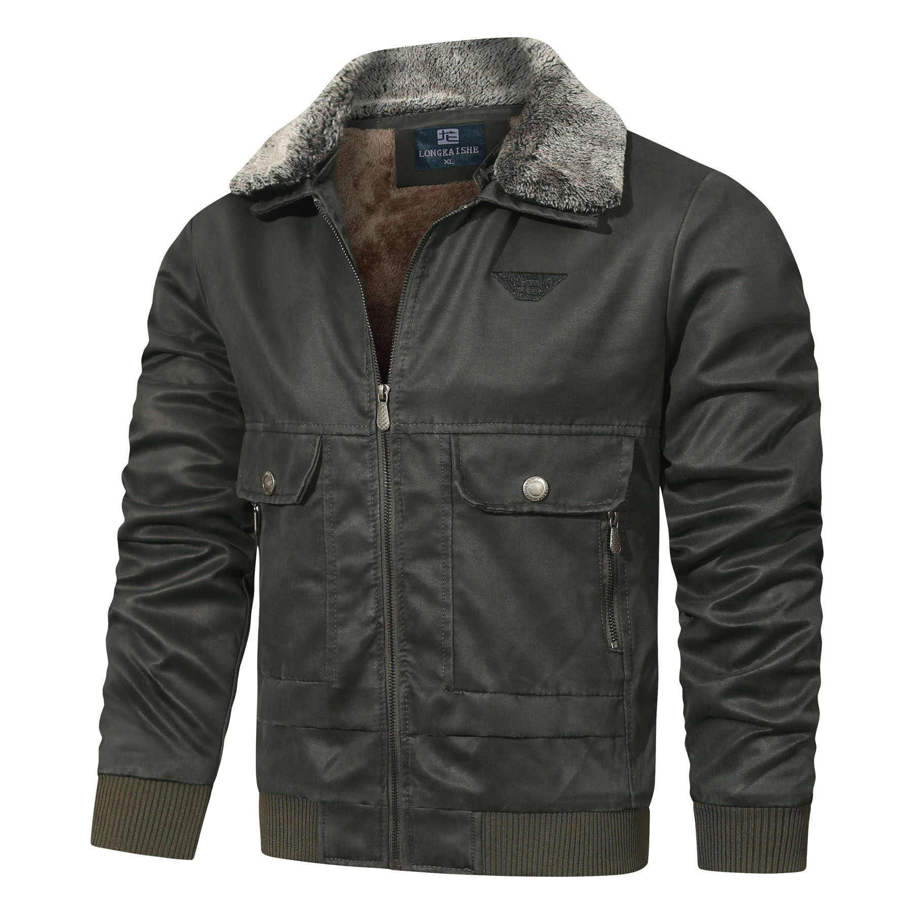 Nuevo hombre transfronterizo primavera y otoño cálido chaqueta con solapa de terciopelo una chaqueta de piel ropa de hombre suelta comercio exterior