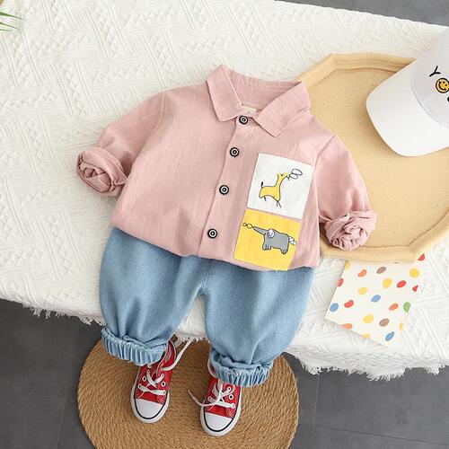 Commodore Children's Clothing  Autumn New Arrival Boys' Shirt and Long Sleeve Set, Baby Boy Casual Denim Pants Two-Piece Set