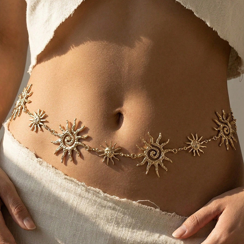 European and American style Instagram vacation sunflower beach waist chain for women, elegant waist-cinching body chain, ocean-themed body jewelry European and American style Instagram vacation sunflower beach waist chain for women, elegant waist-cinching body chain, ocean-themed body jewelry