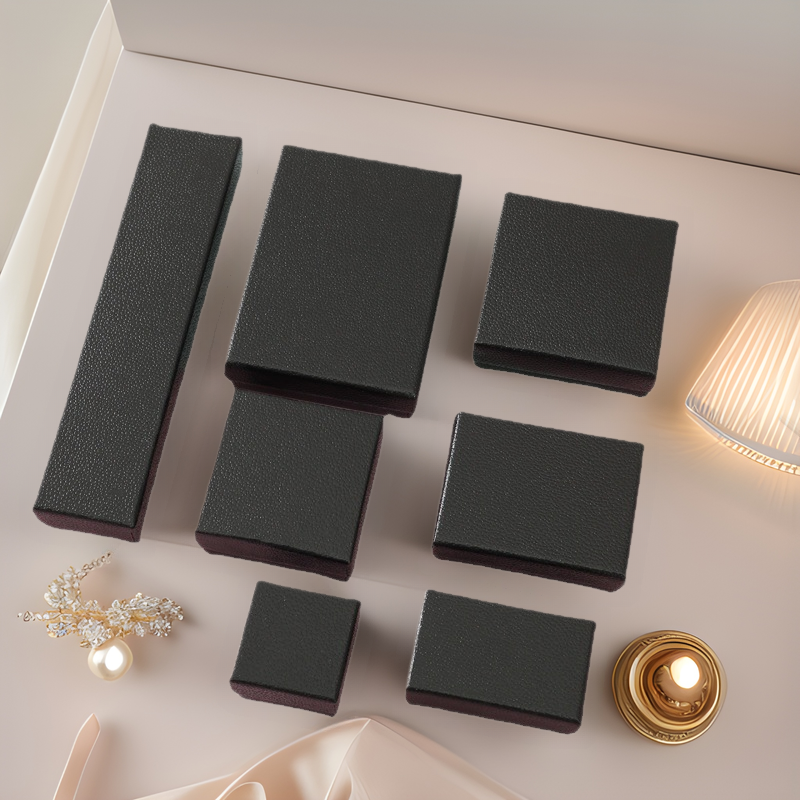 Spot Pearl pattern imitation leather set jewelry box pendant box wholesale black jewelry packaging carton ring box