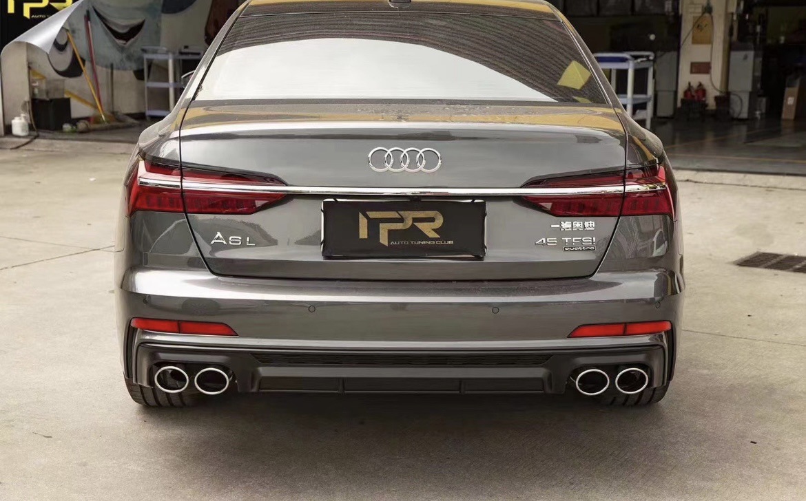 Suitable for 19-25 Audi C8A6 Modified S6 Rear Lip Four-Out Tail Throat Exhaust Rear Surround Black Warrior Kit