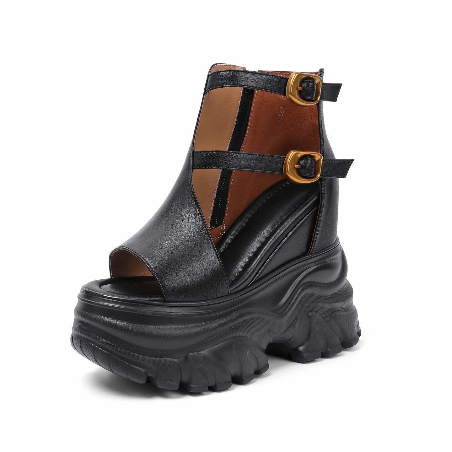 Sandal cao gót nữ mũi hở phong cách La Mã đế xuồng gót 14 cm — màu nâu, màu đen