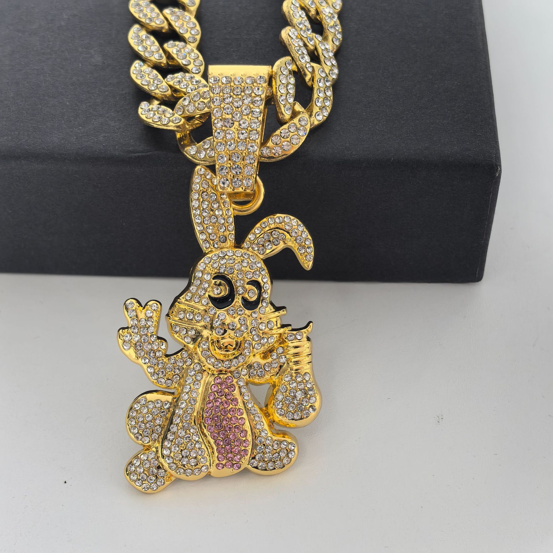 Hip-Hop estilo personalidad diamantes goteo de aceite dibujos animados colgante conejo collar cadena cubana accesorios de moda moda collar