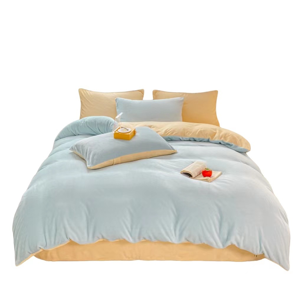 Cama de invierno de terciopelo de leche de cuatro piezas de terciopelo de doble cara de coral de brida de terciopelo de invierno de terciopelo de tres sábanas de colchón gruesas