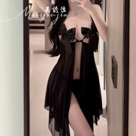 美诱佳露胸免脱情趣内衣透视蝴蝶结胸前解扣可吃乃吊带性感睡裙qq
