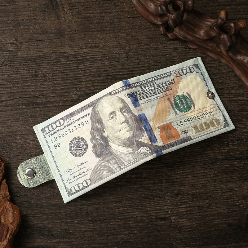 Short Wallet Canvas Card Holder, Compact 10.5×8.5×0.8 cm, Printed Currency Designs