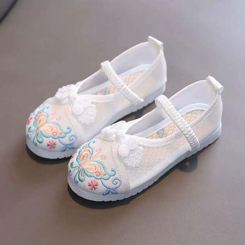 Новые детские тканевые туфли в китайском стиле, туфли с вышивкой для девочек, туфли ханьфу в этническом стиле, летние туфли с сеткой, старинный костюм с юбкой мамиан, детская обувь.