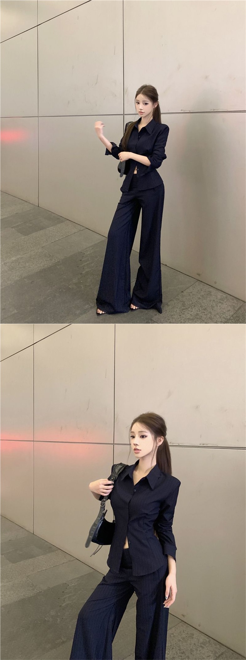 GraceChic GraceChic Elegant Sister Style With Collared Long Sleeve Striped Shirt And Flared Casual Pants For Women In Autumn Two-Piece Set_voghion.com