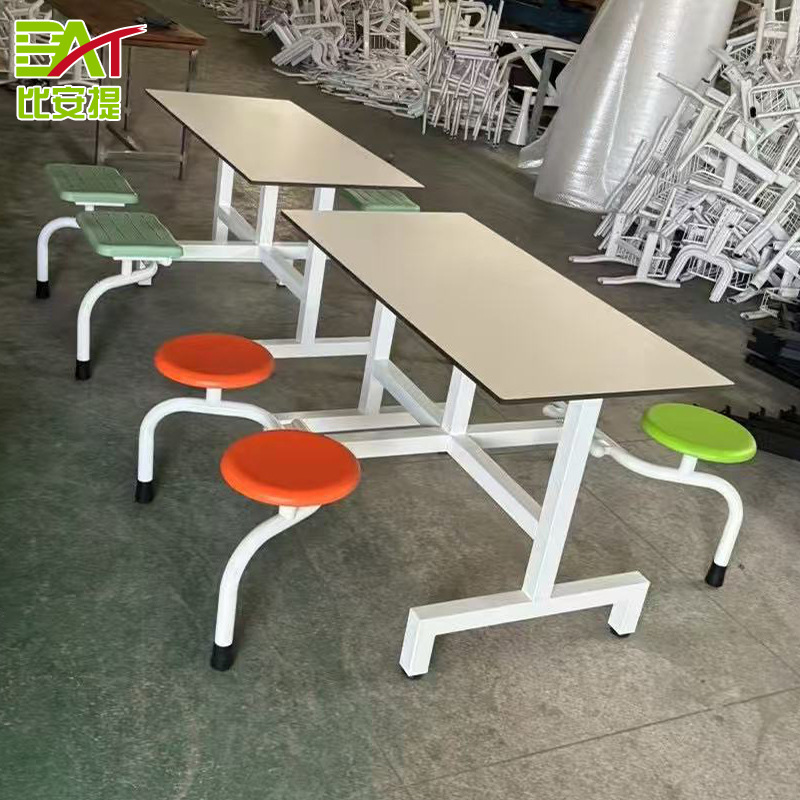 Wholesale One-Piece School Canteen Dining Tables and Chairs, Snack Bar Restaurant Restaurant Four-Person Stainless Steel Fast Food Dining Tables and Chairs