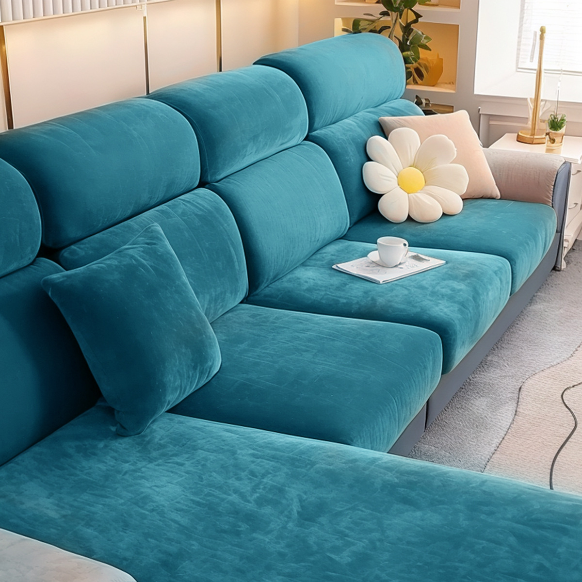 Funda de cojín de sofá de terciopelo de zorro plateado elástico y grueso de Amazon, funda de sofá de terciopelo de color sólido ultra suave, funda de sofá