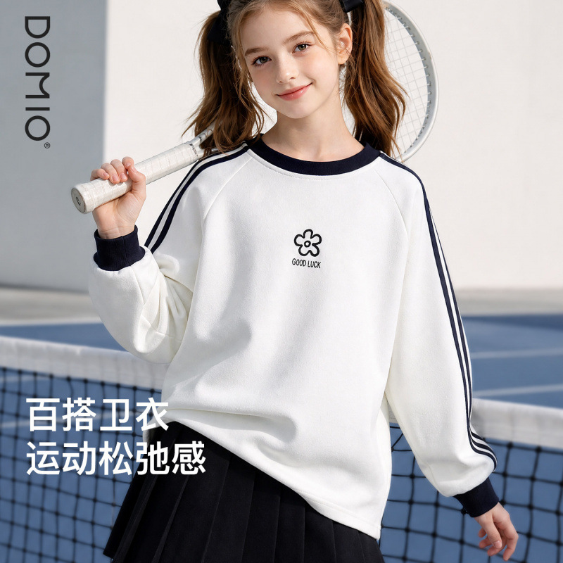 Duomiaowu Girls' Sweatshirt Autumn New Arrival 2026 Pure Cotton Long Sleeve Pullover Top Youth Sports Casual T-Shirt