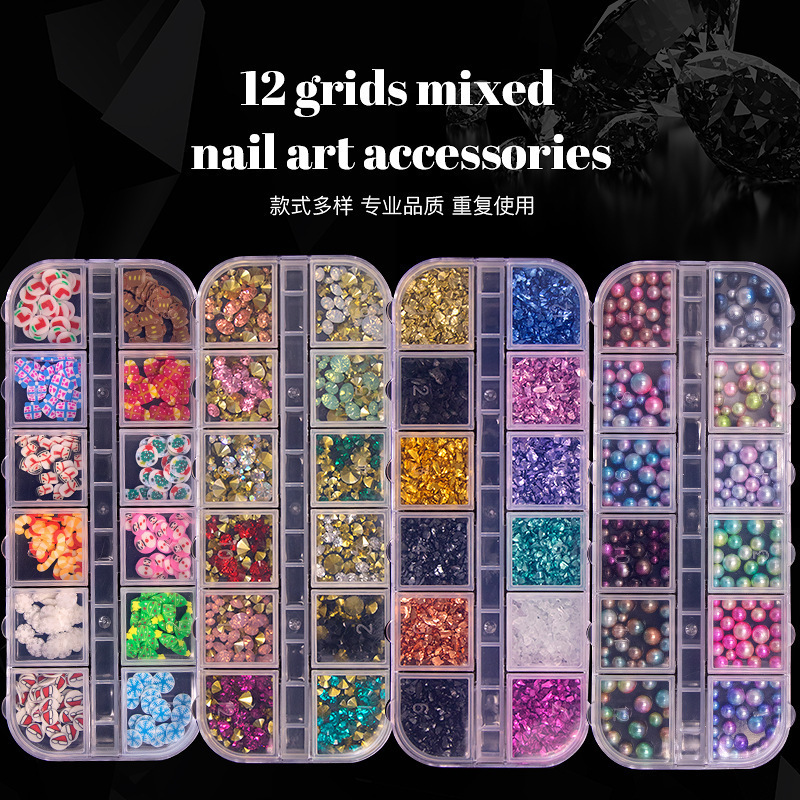 Cross-border manufacturers 2021 nail art new products for 12 color DIY color flat nails rhinestones nail jewelry drill 5mm