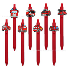 跨境现货创意消防车笔卡通pvc贴片DIY可爱按动圆珠笔学校学生文具