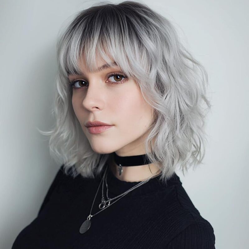 European and American Cross-Border New Big Wave Hot-Selling Wig with Bangs, Short Curly Hair, Chemical Fiber Full Headgear, Fashionable Women's Wig