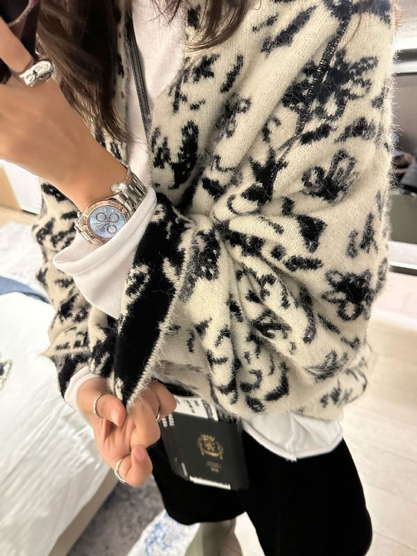 复古撞色两面穿蝙蝠袖提花软糯开衫外套女秋季新款廊形披肩上衣|undefined