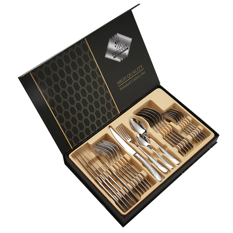 Cross-border 410 de acero inoxidable de agua chapado en oro de la estrella de diamante cuchillo de filete cuchara de comida occidental Tenedor cuchara de té hotel restaurante cuchillo de filete cuchara Tenedor