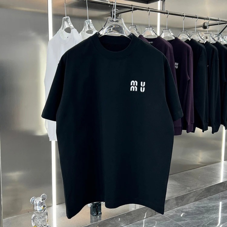 Camiseta de manga curta Summer Mu Wind de algodão puro masculino e feminino