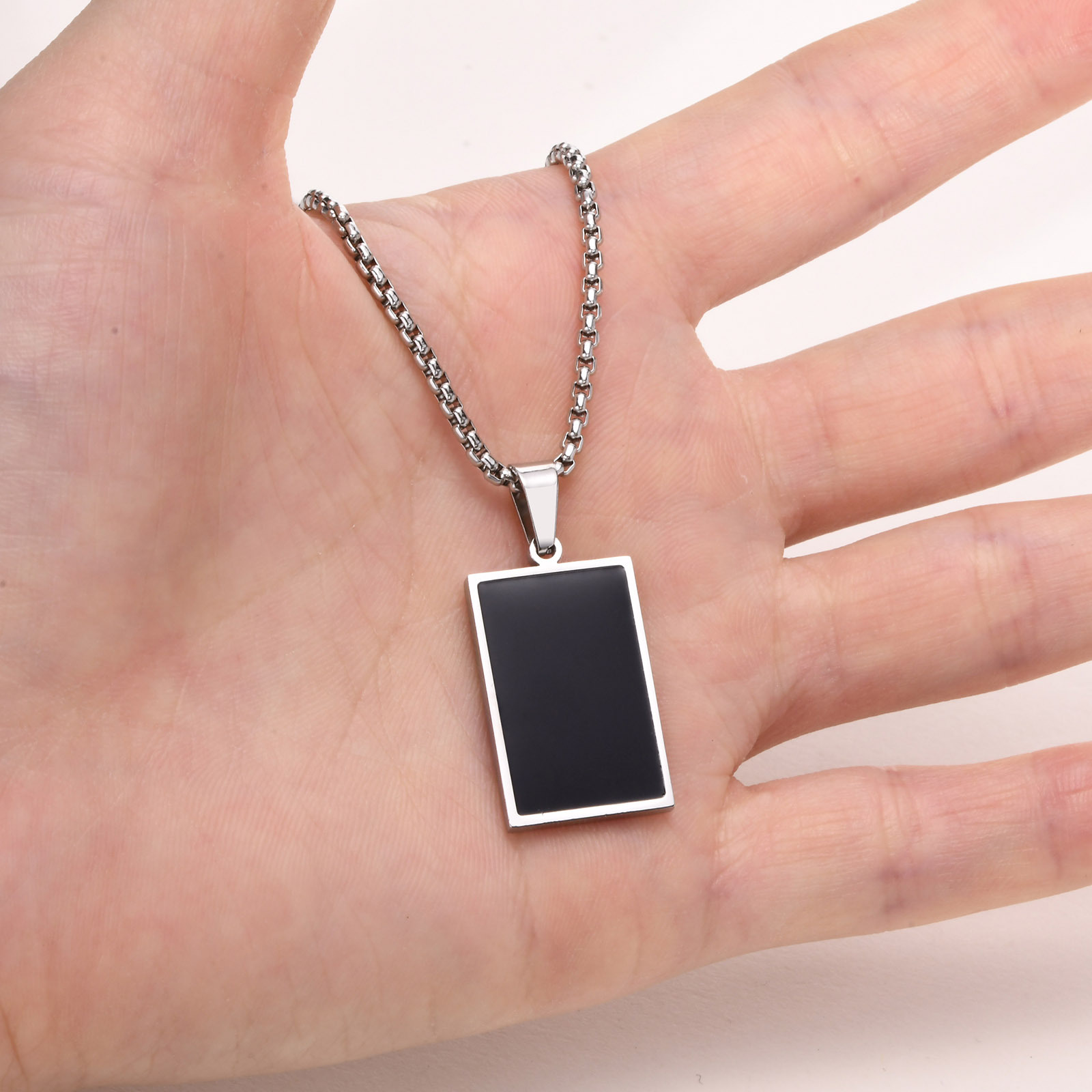 201 Stainless Steel Material Rectangle Pattern Fashion Rectangle Stainless Steel Polishing Men's Pendant Necklace