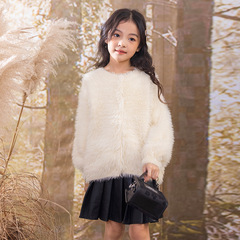 Women's Children's Cardigan Sweater Autumn/Winter 2023 New Style Fashion Middle-Size Kids Mink Wool Base Shirt Children's Versatile Knit Top