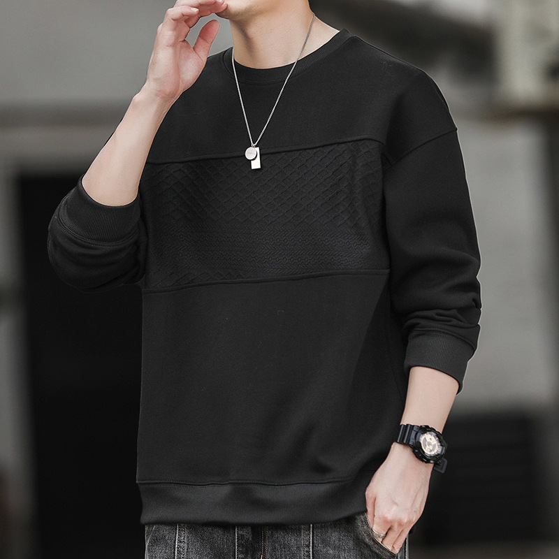 Hombres primavera y otoño nuevo estilo de camiseta de cuello redondo marca de moda masculina suelta versátil camiseta de manga larga ropa casual