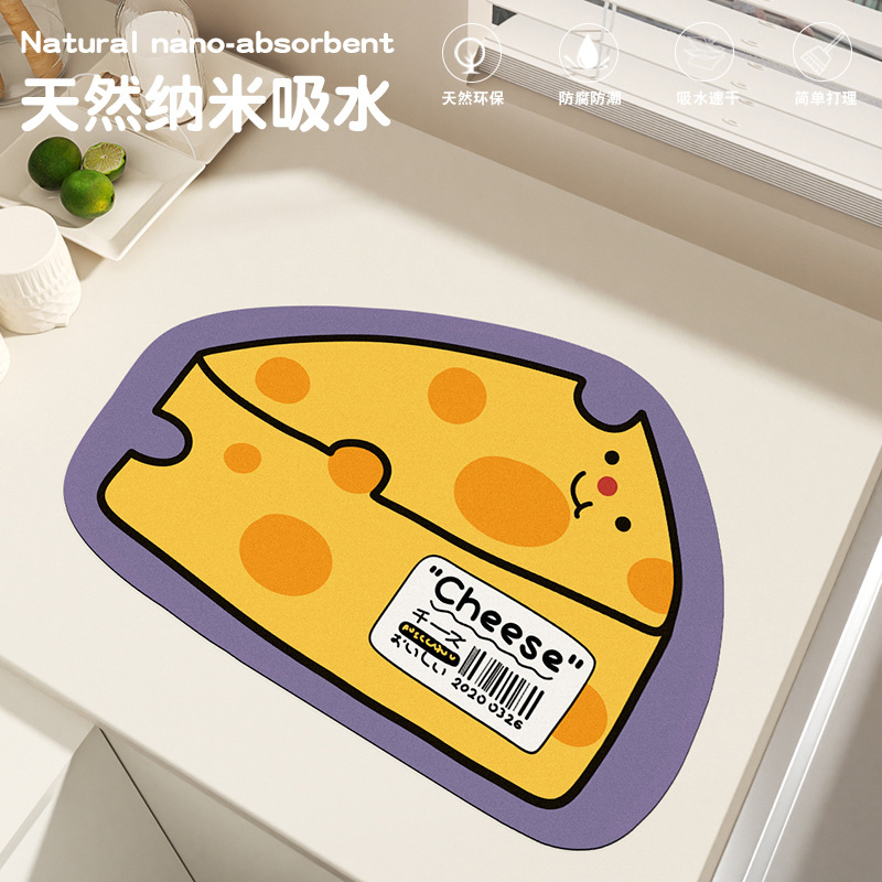만화 모양의 배수 매트 주방 조리대 매트 diatom 진흙 흡수성 빠른 건조 청소하기 쉬운 칫솔질 컵 받침 욕실