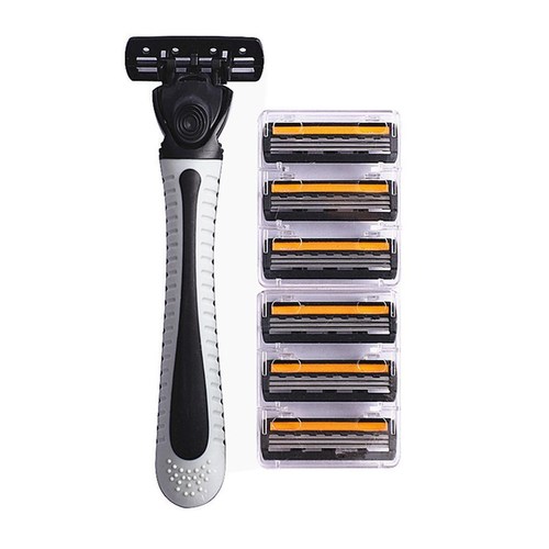 Foreign Trade Bestseller JieRui Stainless Steel Three-Layer Razor Blade Old Style Manual Shaving Razor 1 Handle 6 Blades Set