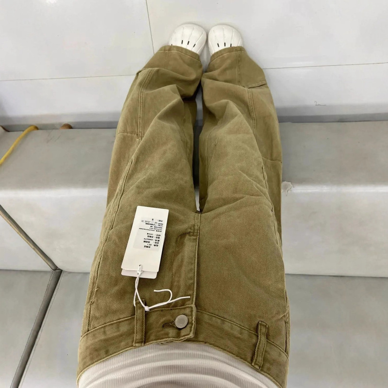 休闲牛仔裤女秋季设计松弛感拼接遮肉复古遮肉阔腿气质简约拖地裤|undefined