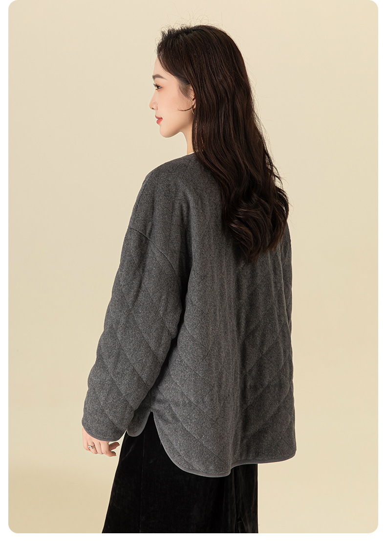 Áo khoác len cardigan nữ lót lông vũ trắng 90% dày dặn mùa đông — mã não màu xám chi tiết 19