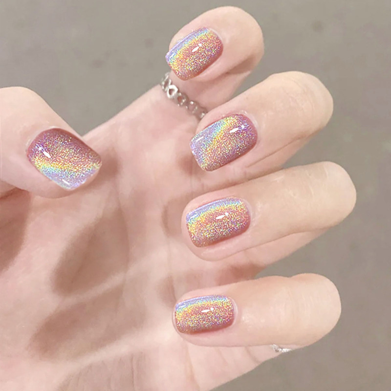 Little fairy wear manicure fashion rainbow cat eye fingernail patch removable nails White finished product wholesale