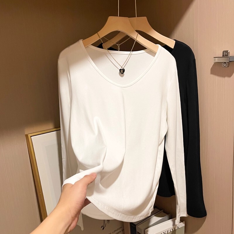 [Factory Direct Sales] Easiest for Match V Neck Bottoming Shirt for Women, Long-Sleeved T-Shirt, Fashionable Inner Layer to Cover the Flesh and Look Slimming Look, Fashionable Top