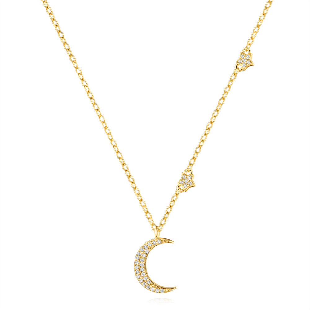 Women's Gender Plating Design 925 Sterling Silver Zircon Cable Chain Plating Star Moon Pendant Necklace