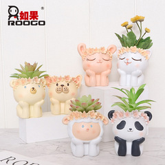 Cartoon animal creative gift home gardening home desktop decoration makeup brush storage box pen holder succulent flower pot