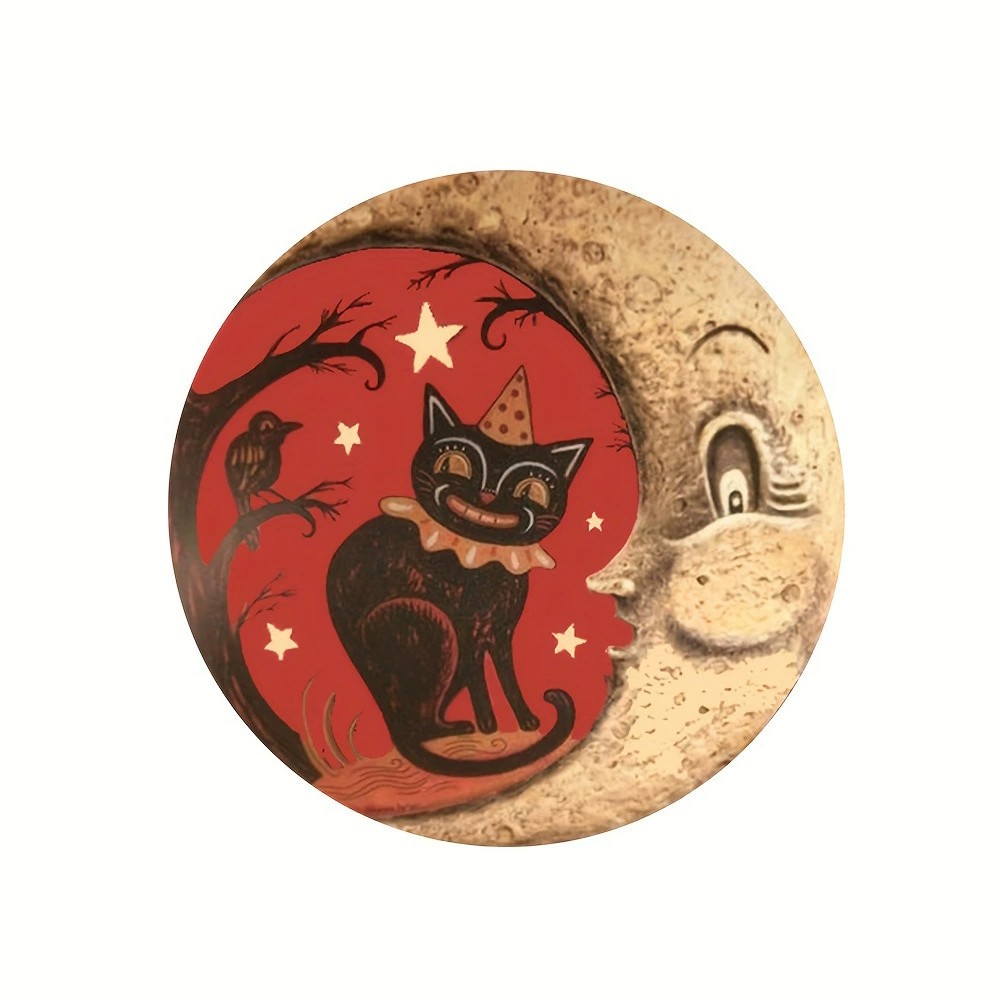Пограничная temu домашняя декоративная Halloween луна черная кошка деревянная круглая табличка декоративная вывеска