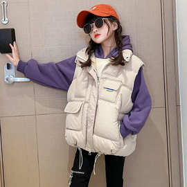 冬季2023新款女童羽绒棉马甲外穿秋冬洋气中大童女孩马夹儿童外套