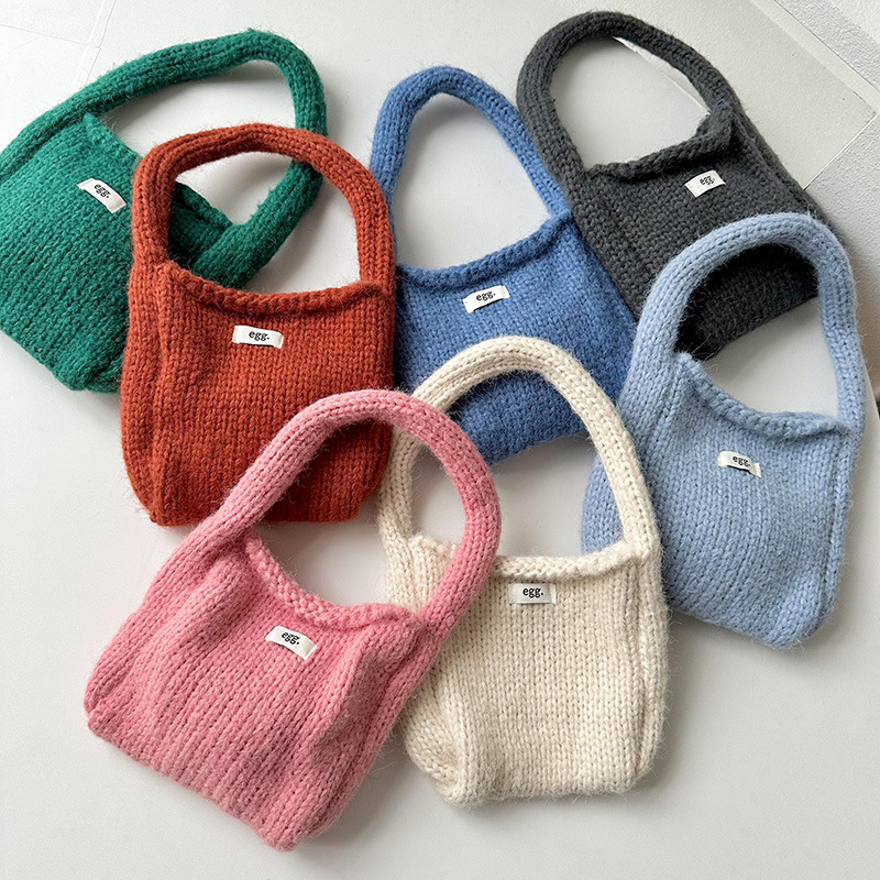 Nuevo huevo de punto de lana bolso para las mujeres Otoño e Invierno estilo coreano simple todo-partido pequeño bolso portátil pequeño bolso cuadrado