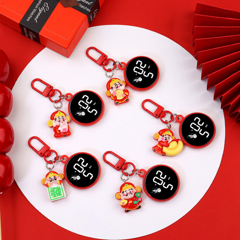 Cartoon New Year Keychain LED Electronic Watch Creative Festive National Tide Cute Backpack Pendant Student Waterproof Touch
