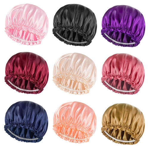 Cross-border single-layer satin sleep hat, beauty hair care solid color elastic round top bath hat, stain bonnet