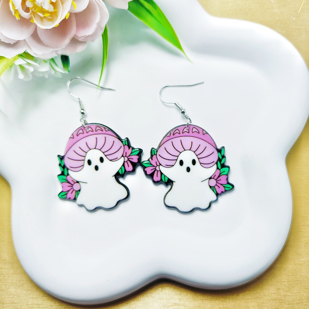 9g Weight Iron Ear Needle Material Drop Earrings Classification 1 Pair Quantity Holiday, Party Occasion Arylic Material Halloween Festival Floral, Bat Pattern Women's Gender Casual, Simple Style Style 1 Pair Halloween Casual Simple Style Floral Bat Arylic Drop Earrings 2