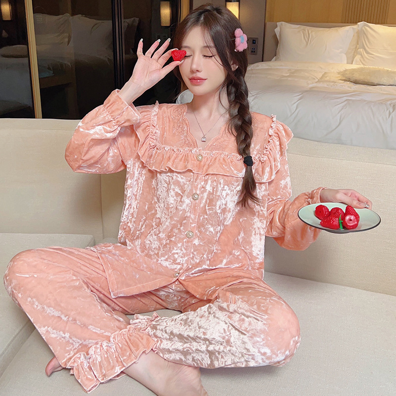 Factory wholesale pajamas women live Spring Autumn Winter golden velvet Palace wind loose diamond velvet Sweet Home suit Factory wholesale pajamas women live Spring Autumn Winter golden velvet Palace wind loose diamond velvet Sweet Home suit