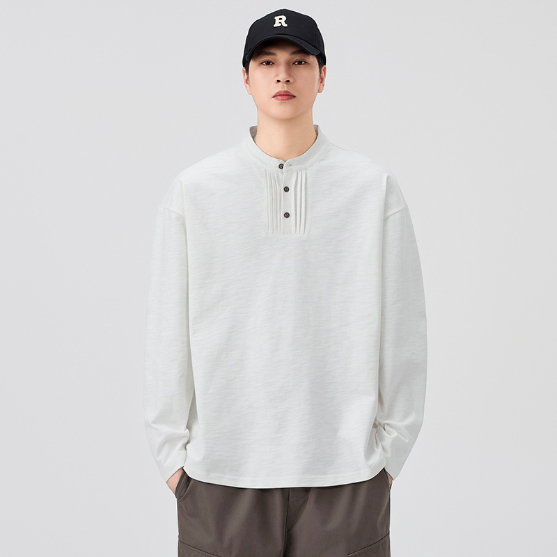 Mingge | American Fashion Trendy Brand Loose Casual Long-Sleeved Tops for Men 2025 Autum New Pure Cotton Pullover T-Shirt
