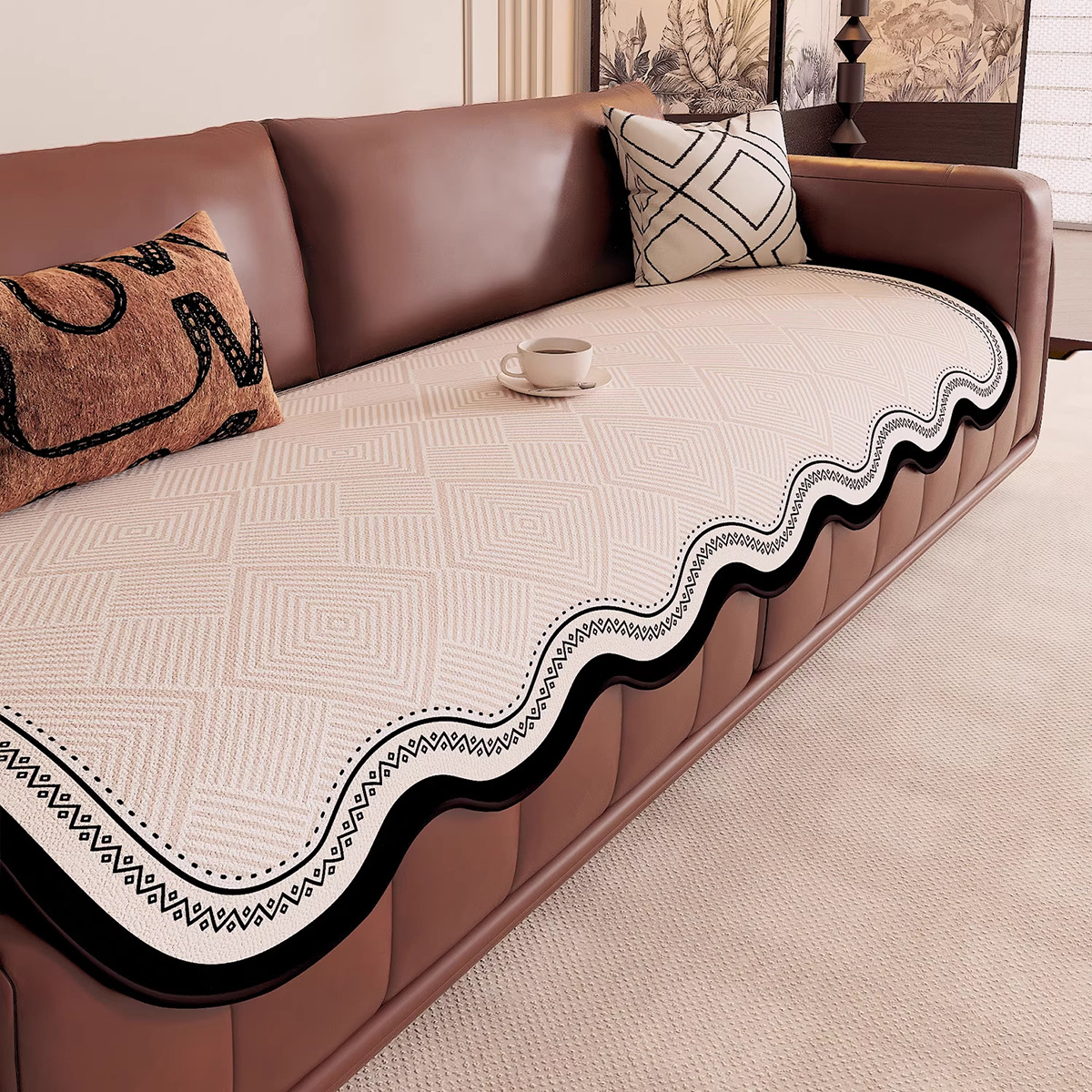 Cojín de sofá retro anti-gato 2025 nuevo cojín de chenilla irregular de forma especial, cubierta antideslizante fija, tela