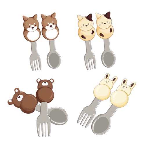 【Metallic Bamboo】Stainless Steel Fork and Spoon for Amazon One-Time Shipping Live Streaming Influencers Instagram Tableware Cartoon