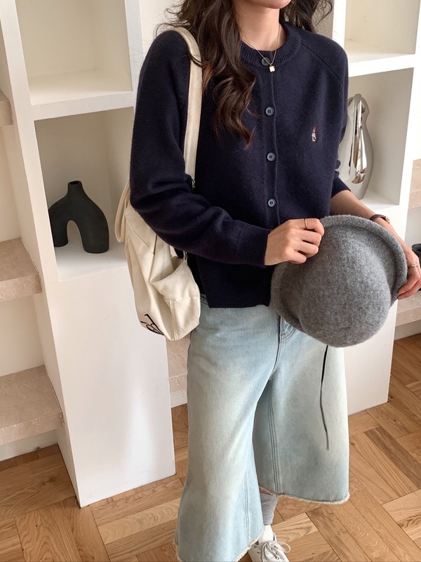 秋日多巴胺韩妹穿搭彩色系圆领针织开衫新款小个子毛衣外套女ZDJ7|undefined