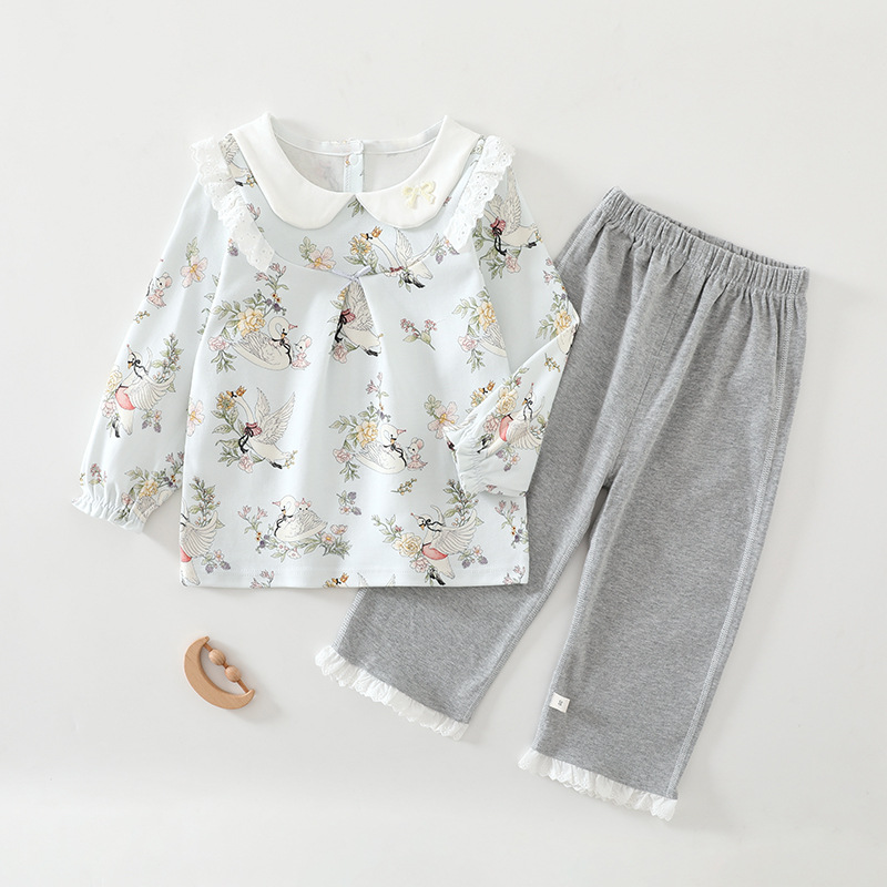 Elf honey cotton wool two-piece set blue