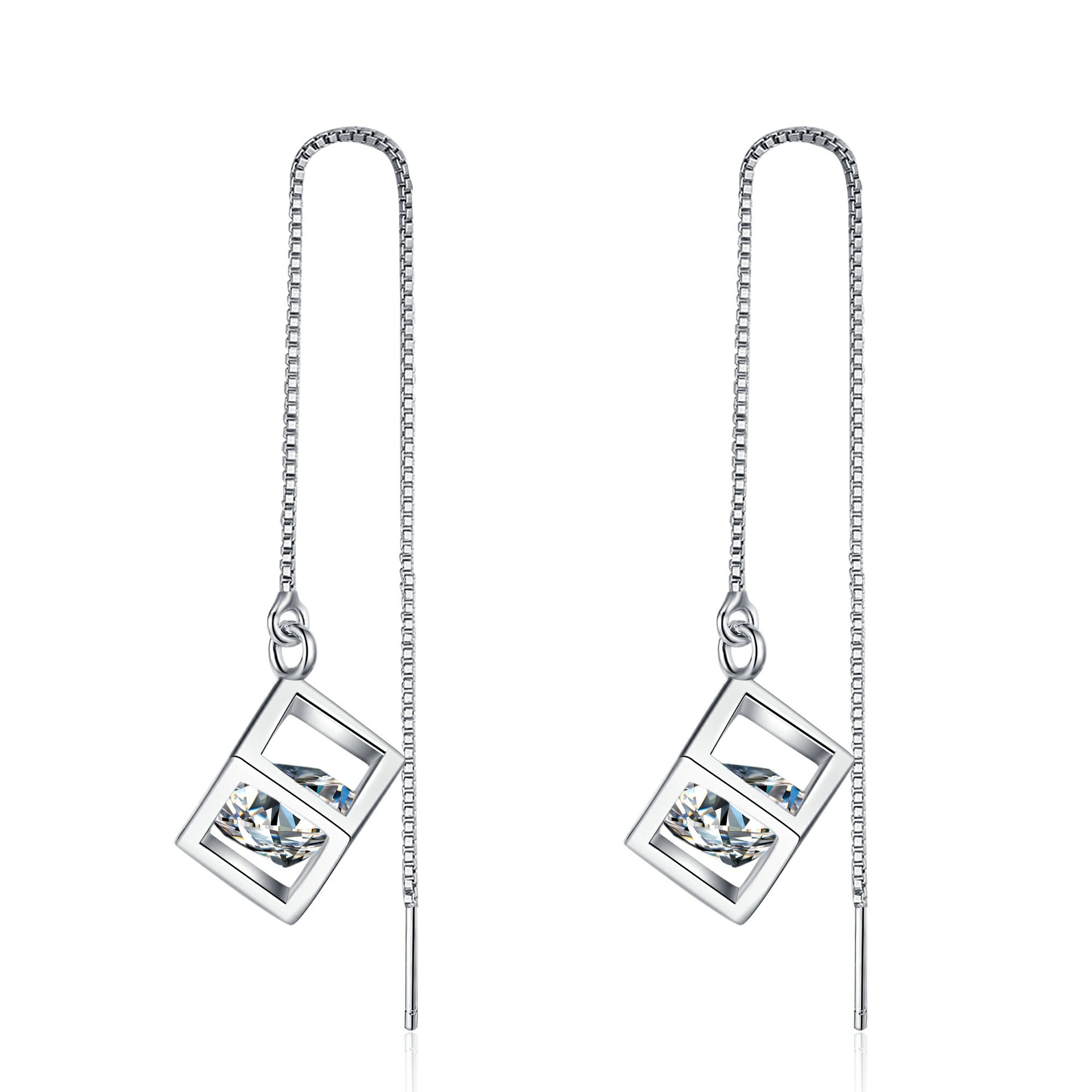 Pendientes de botón de moissanite para mujer cubo de amor con borla_voghion.com