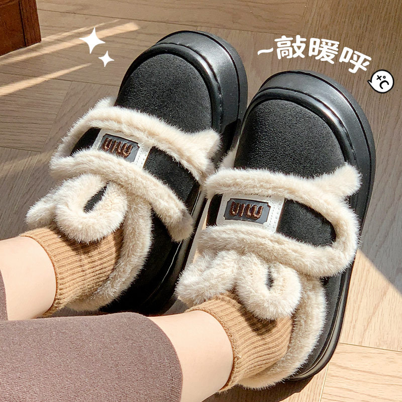 2025 invierno nuevo velcro orejas zapatos de mujer bolsas de raíz para usar zapatillas casuales caseras zapatillas de algodón