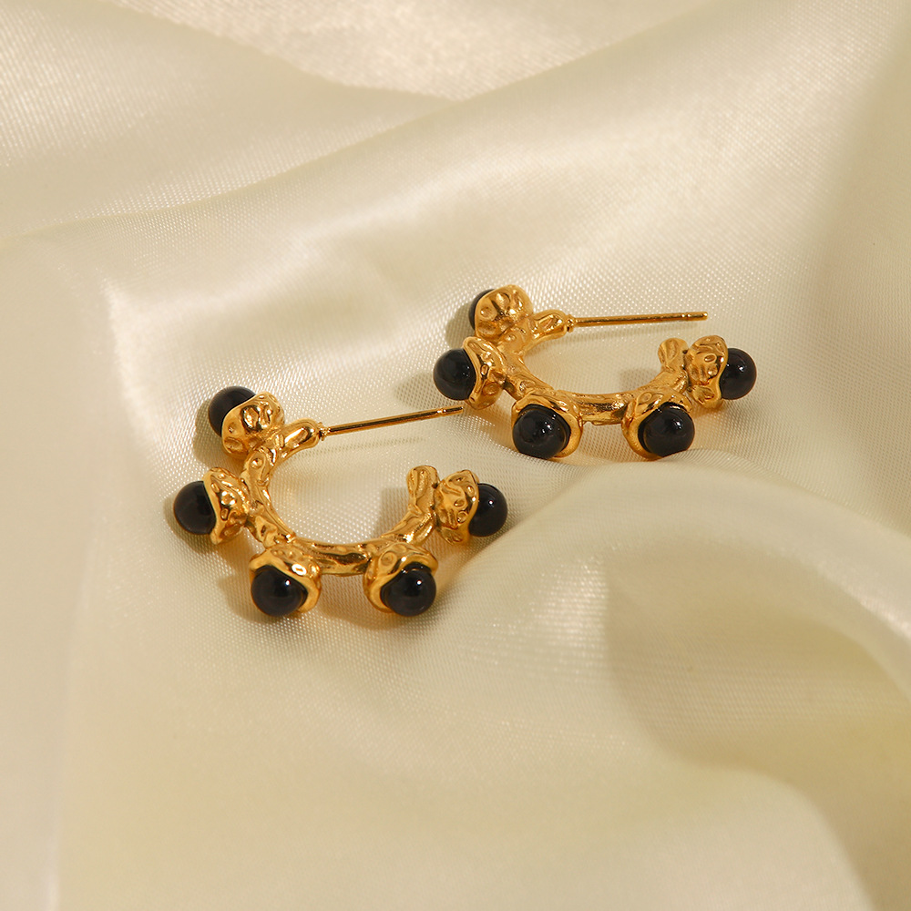 Fashion Geometric Stainless Steel Inlaid Gemstone Natural Stone Earrings 1 Pair