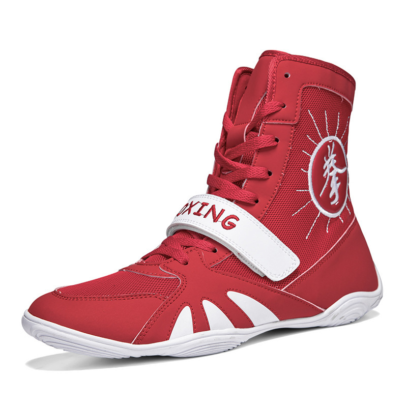 Source Cross-Border Foreign Trade New Men's Large Size High-Top Professional Training Non-Slip Cushioning Wrestling Shoes Wear-Resistant Boxing Shoes