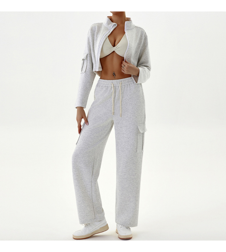 Damenbekleidung Arbeitskleidung Freizeitsportanzüge lockerer Reißverschluss Jogging-Yoga-Kleidung_voghion.com